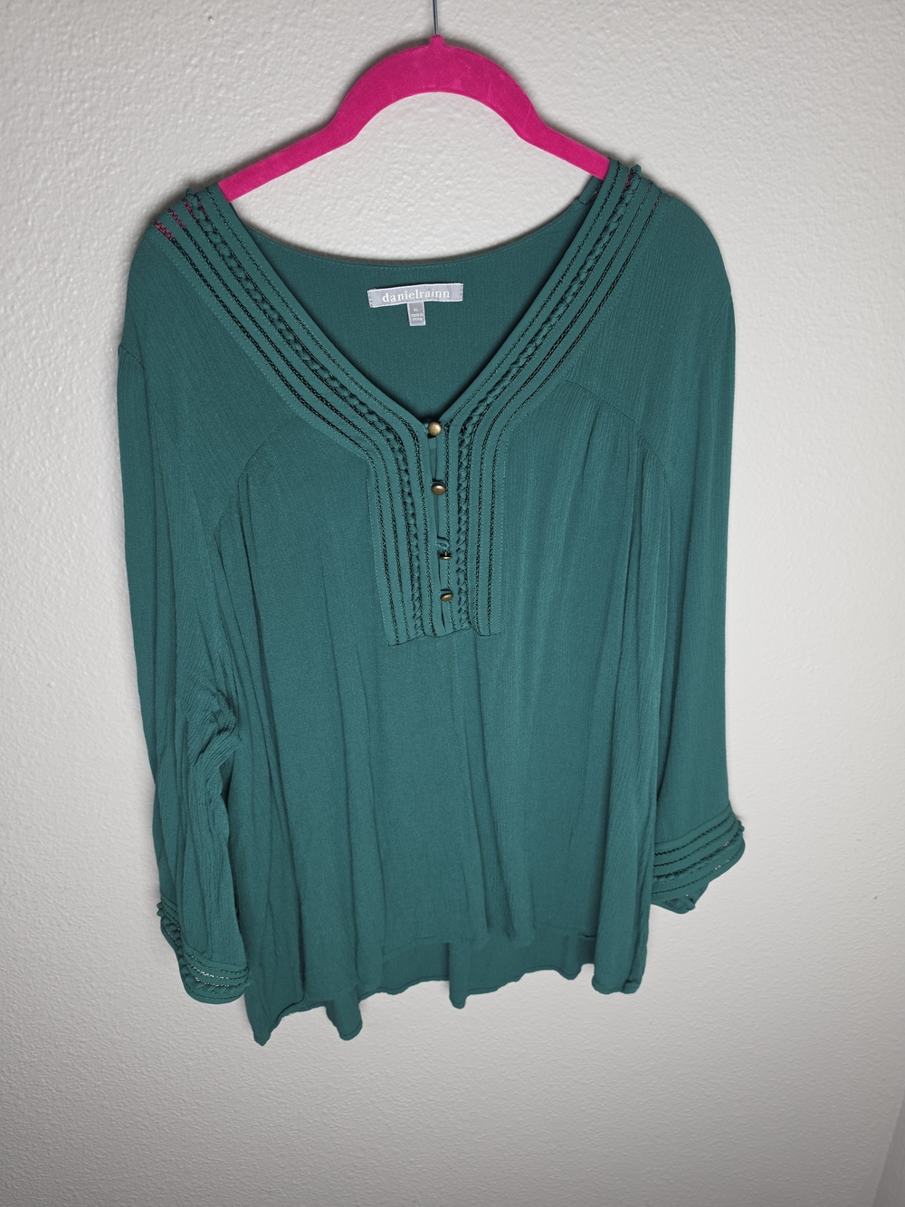 Daniel Rainn Teal V-Neck Button Placket Tunic Top